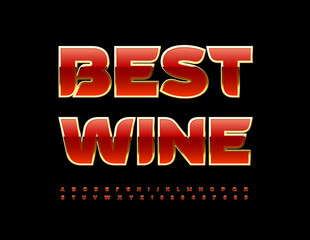 Vector premium badge Best Wine. Red and Gold glossy Font. Luxury Alphabet Letters and Numbers set