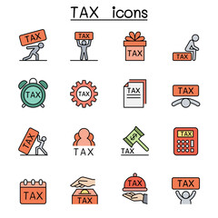 Tax color line icon set