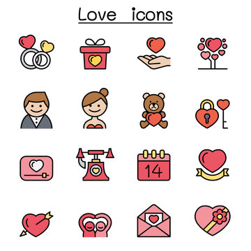 Love color line icon set