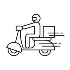 Shipping fast delivery man riding motorcycle icon symbol, Pictogram flat outline design for apps and websites, Isolated on white background, Vector illustration