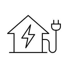 Electric charging at home icon, Ev charging point station, Stroke outline design, Vector illustration