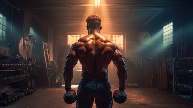 Exercise workout in gym fitness training sport with dumbbell and gym equipment to be  healthy and live a  lifestyle. Bodybuilding, Athlete building muscles lifestyle. Created with generative Ai.