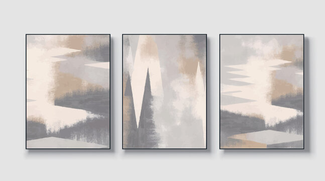 Set of three art paintings, abstract paintings, golden art prints, vector file, vector illustration, wall decor, postcard, wallpaper, poster, card, mural, rug, hanging picture, print