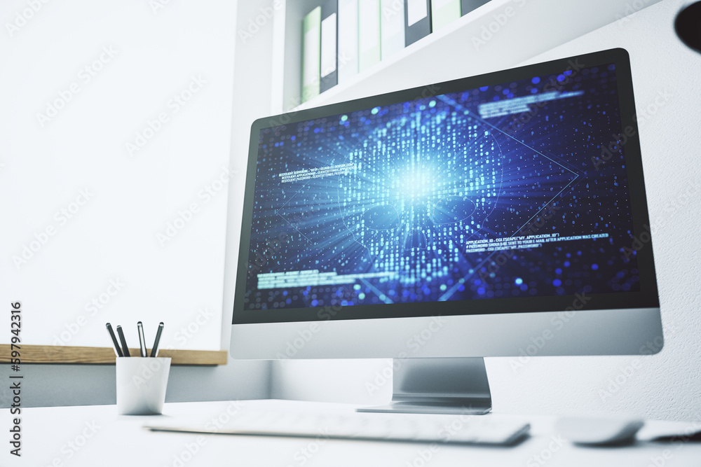 Leinwandbilder creative code skull sketch on modern laptop monitor, theft of personal data and malware concept. 3d 