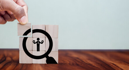 Feasibility study, business investment concept. Assessing the practicality of a proposed plan or project for launching a new business or adopting a new product line. Magnifier and feasibility icon