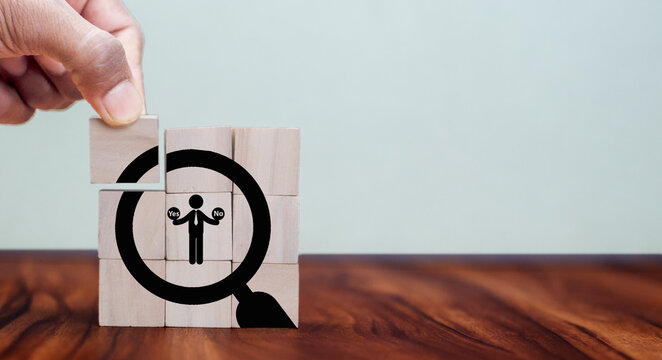 Feasibility study, business investment concept. Assessing the practicality of a proposed plan or project for launching a new business or adopting a new product line. Magnifier and feasibility icon