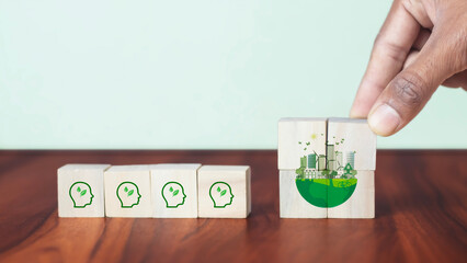 Green organizational culture, corporate social responsibility concept. Green company culture for corporate sustainability. Limit global warming and climate change. Nurturing environmental awareness