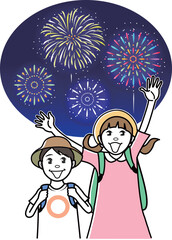 花火大会を訪れる子供の観光客