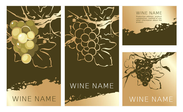 Collection labels for white wine. Vector illustration, set of backgrounds with gold patterns and gold strokes.	