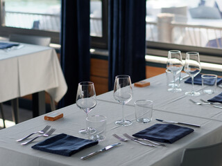 detail of table restaurant near sea in fezzano , la spezia italy