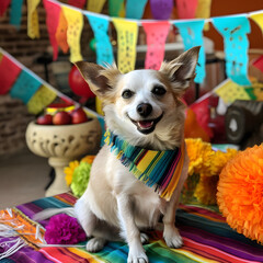 Adorable chihuahua dog with mexican food. Happy Cinco De Mayo fashion.