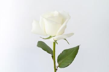 Obraz premium Beautiful white rose on white background. Created with Generative AI Technology