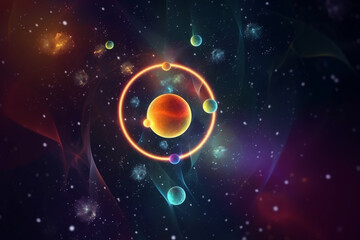 State of mind concept. Transcendental chakras space universe abstract background. Cosmic background with chakras, rings, galaxies and planets. Generative AI - obrazy, fototapety, plakaty