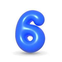 Glistening, colorful and lustrous Navy Blue balloon digit six. 3d realistic design element isolated on white background. For Birthday cake, Happy Birthday, Party.