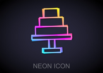 Glowing neon line Cake icon isolated on black background. Happy Birthday. Vector