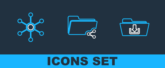 Set line Folder download, Network and Share folder icon. Vector