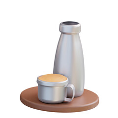  3d illustration of drinking bottle and glass