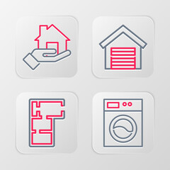 Set line Washer, House plan, Garage and Realtor icon. Vector
