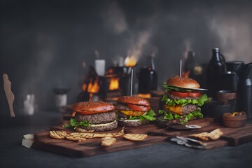 Fototapeta na wymiar hamburger and fries Generative AI