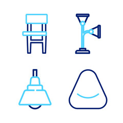 Set line Pouf, Chandelier, Floor lamp and Chair icon. Vector