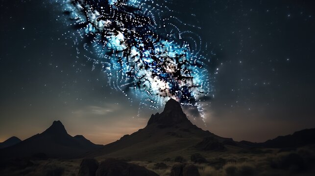A breathtaking and ethereal shot of a starry night sky above a remote and secluded mountain peak, with the Milky Way galaxy visible in all its glory, creating a sense of awe and wonder. generative ai