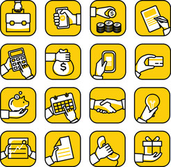 Hand business icons set