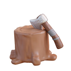 3d Illustration of ax sticking out in wood