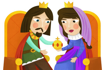 Obraz na płótnie Canvas cartoon scene king or prince with queen or princess artistic painting scene