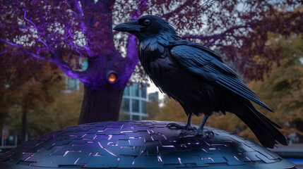 Title 1: Futuristic Park Haven: The Resting Raven - Generative AI