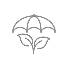 Umbrella and plant sprout line vector icon. Business growth insurance outlined symbol.