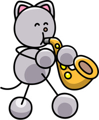 サックスを吹くにゃんまるのイラスト(左右反転バージョン)　猫