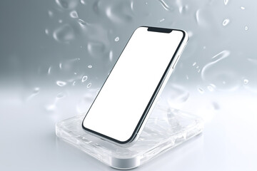Levitating mobile phone mockup, smartphone with blank white screen. Generative AI