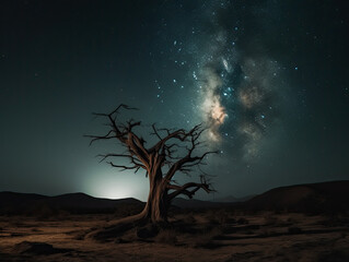 Joshua tree park under a starry night, in Mojave Desert, California Generative AI - obrazy, fototapety, plakaty