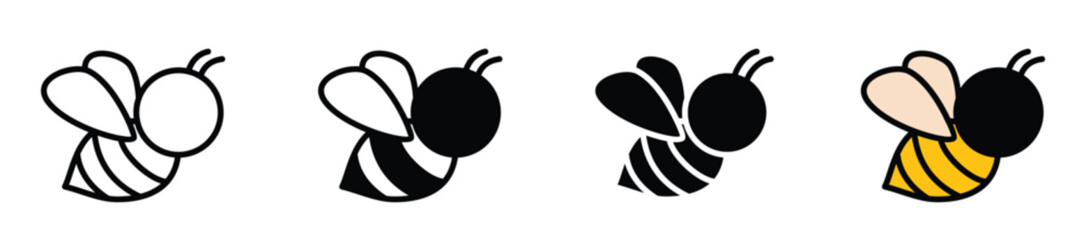 Bee icon vector on the white background. Flying honey bee icon symbol in line, flat, and color style. Vector illustration
