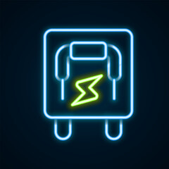 Glowing neon line Electrical panel icon isolated on black background. Switch lever. Colorful outline concept. Vector