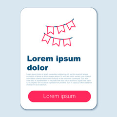 Line Carnival garland with flags icon isolated on grey background. Party pennants for birthday celebration, festival decoration. Colorful outline concept. Vector