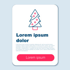 Line Christmas tree with decorations icon isolated on grey background. Merry Christmas and Happy New Year. Colorful outline concept. Vector