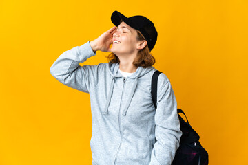 Young sport Georgian woman with sport bag over isolated background has realized something and intending the solution