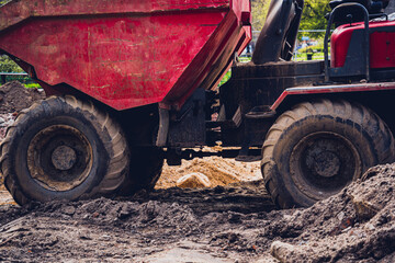 Big construction site with construction machinery in the construction area. 
