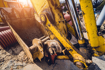 Big construction site with construction machinery in the construction area. 