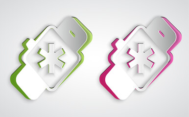 Fototapeta premium Paper cut Smart watch showing heart beat rate icon isolated on grey background. Fitness App concept. Paper art style. Vector