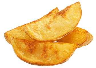 fried Potato wedges, isolated on white background, full depth of field