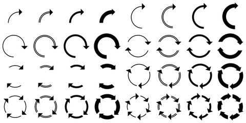 Collection Feuille d'icônes de 32 Flèches Circulaires - Noir