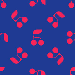 Red Fresh summer berries icon isolated seamless pattern on blue background. Berry fruit. Vector