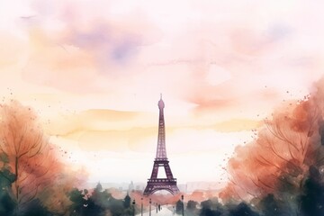 A painting of the eiffel tower in paris. AI generative image.