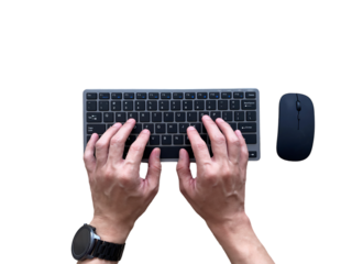 Hand typing keyboard top view