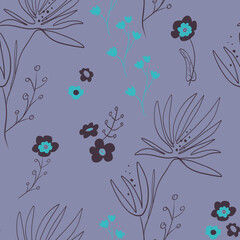 Violet seamless pattern with flowers