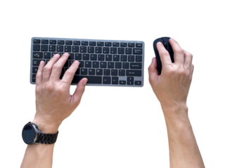 Hand typing keyboard top view
