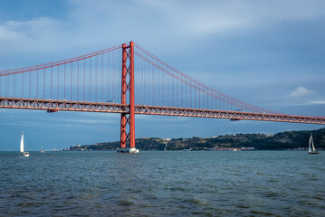 Bridge of 25th of April over River Tagus in Lisbon city, Portugal