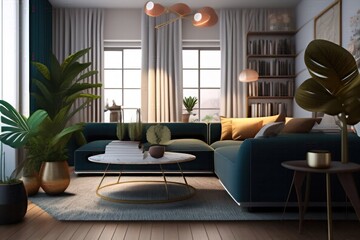 modern living room with fireplace Ai generative
